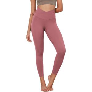 imageODODOS Womens Cross Waist Yoga Leggings with Inner Pocket 23quot25quot28quot Gathered Crossover Workout Yoga PantsRaspberry