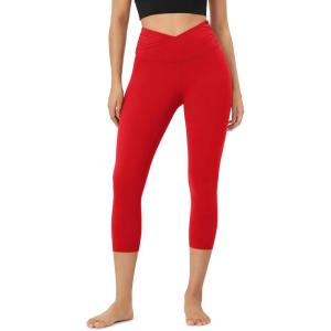 imageODODOS Womens Cross Waist Yoga Leggings with Inner Pocket 23quot25quot28quot Gathered Crossover Workout Yoga PantsRed