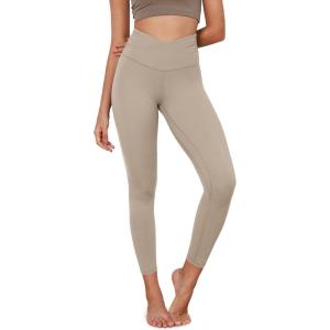 imageODODOS Womens Cross Waist Yoga Leggings with Inner Pocket 23quot25quot28quot Gathered Crossover Workout Yoga PantsShaker Beige