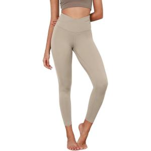 imageODODOS Womens Cross Waist Yoga Leggings with Inner Pocket 23quot25quot28quot Gathered Crossover Workout Yoga PantsTaupe