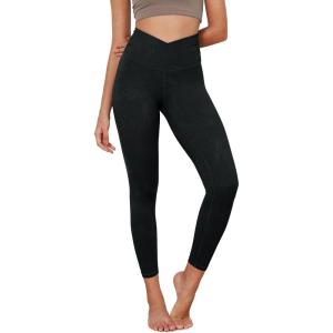 imageODODOS Womens Cross Waist Yoga Leggings with Inner Pocket 23quot25quot28quot Gathered Crossover Workout Yoga PantsWave Black