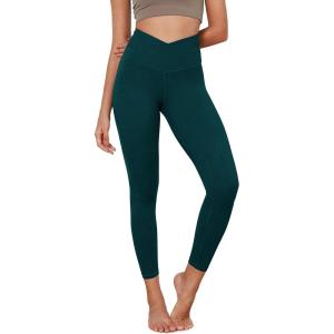 imageODODOS Womens Cross Waist Yoga Leggings with Inner Pocket 23quot25quot28quot Gathered Crossover Workout Yoga PantsWave Forest Teal