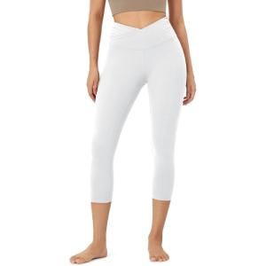 imageODODOS Womens Cross Waist Yoga Leggings with Inner Pocket 23quot25quot28quot Gathered Crossover Workout Yoga PantsWhite