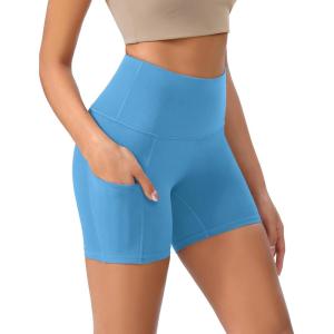 imageODODOS Womens Tummy Control Yoga Shorts 20 with Pockets High Waist Athletic Workout Shorts5quot  8quot  10quot InseamAzure