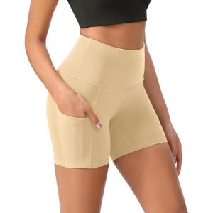 imageODODOS Womens Tummy Control Yoga Shorts 20 with Pockets High Waist Athletic Workout Shorts5quot  8quot  10quot InseamBeige