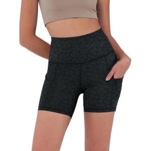 imageODODOS Womens Tummy Control Yoga Shorts 20 with Pockets High Waist Athletic Workout Shorts5quot  8quot  10quot InseamCharcoal Leopard