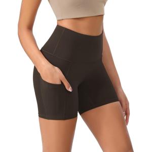 imageODODOS Womens Tummy Control Yoga Shorts 20 with Pockets High Waist Athletic Workout Shorts5quot  8quot  10quot InseamDark Brown