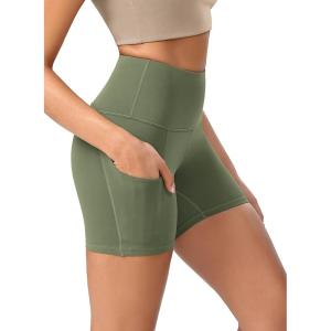 imageODODOS Womens Tummy Control Yoga Shorts 20 with Pockets High Waist Athletic Workout Shorts5quot  8quot  10quot InseamDark Olive