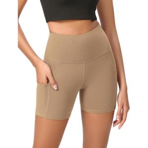 imageODODOS Womens Tummy Control Yoga Shorts 20 with Pockets High Waist Athletic Workout Shorts5quot  8quot  10quot InseamLight Brown