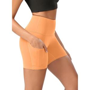 imageODODOS Womens Tummy Control Yoga Shorts 20 with Pockets High Waist Athletic Workout Shorts5quot  8quot  10quot InseamNeon Orange