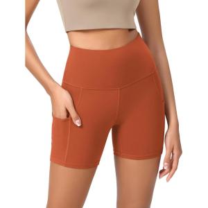 imageODODOS Womens Tummy Control Yoga Shorts 20 with Pockets High Waist Athletic Workout Shorts5quot  8quot  10quot InseamOrange Rust