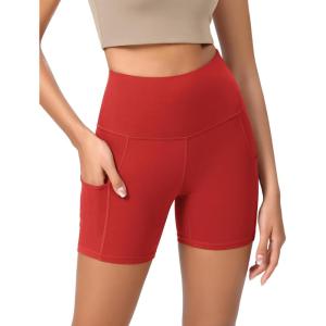 imageODODOS Womens Tummy Control Yoga Shorts 20 with Pockets High Waist Athletic Workout Shorts5quot  8quot  10quot InseamRed