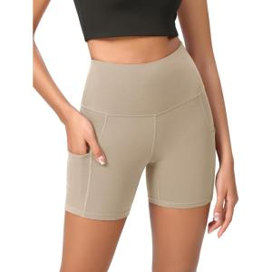 imageODODOS Womens Tummy Control Yoga Shorts 20 with Pockets High Waist Athletic Workout Shorts5quot  8quot  10quot InseamShaker Beige