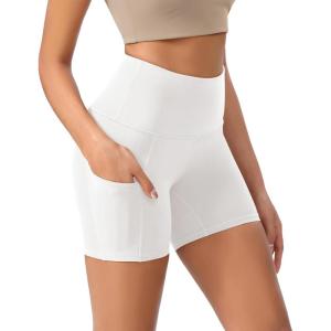 imageODODOS Womens Tummy Control Yoga Shorts 20 with Pockets High Waist Athletic Workout Shorts5quot  8quot  10quot InseamWhite