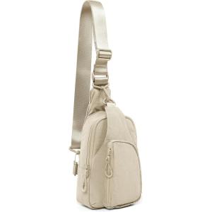 imageODODOS Daily Sling Bag with Adjustable Straps Crossbody Chest Bag Lightweight Small Backpack for Casual Traveling HikingBeige