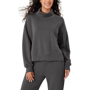 imageODODOS Modal Soft Split Hem Turtleneck Sweatshirts for Women Long Sleeve Casual Pullover TopCharcoal