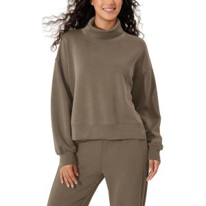 imageODODOS Modal Soft Split Hem Turtleneck Sweatshirts for Women Long Sleeve Casual Pullover TopEspresso