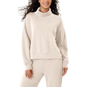 imageODODOS Modal Soft Split Hem Turtleneck Sweatshirts for Women Long Sleeve Casual Pullover TopIvory