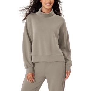 imageODODOS Modal Soft Split Hem Turtleneck Sweatshirts for Women Long Sleeve Casual Pullover TopKhaki