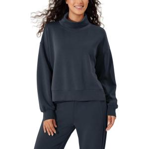 imageODODOS Modal Soft Split Hem Turtleneck Sweatshirts for Women Long Sleeve Casual Pullover TopNavy