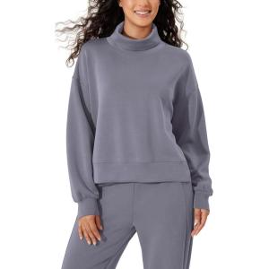 imageODODOS Modal Soft Split Hem Turtleneck Sweatshirts for Women Long Sleeve Casual Pullover TopPurple Gray