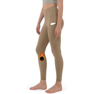 imageODODOS ODTHERMAL Womens Fleece Lined Yoga Pants with Pockets  25quot  28quot High Waisted Warm Workout LeggingsLight Brown