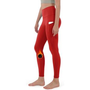 imageODODOS ODTHERMAL Womens Fleece Lined Yoga Pants with Pockets  25quot  28quot High Waisted Warm Workout LeggingsRed