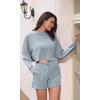 imageODODOS Modal Soft Relaxed Shorts for Women Adjustable Shockcord High Waist Casual Shorts with PocketsGrey Blue