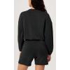 imageODODOS Womens Modal Soft Gathered Cropped Sweatshirts Long Sleeve Elastic Hem Crew Neck Pullover TopsBlack