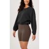 imageODODOS Womens Modal Soft Gathered Cropped Sweatshirts Long Sleeve Elastic Hem Crew Neck Pullover TopsBlack