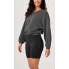 imageODODOS Womens Modal Soft Gathered Cropped Sweatshirts Long Sleeve Elastic Hem Crew Neck Pullover TopsCharcoal