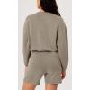 imageODODOS Womens Modal Soft Gathered Cropped Sweatshirts Long Sleeve Elastic Hem Crew Neck Pullover TopsKhaki