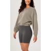 imageODODOS Womens Modal Soft Gathered Cropped Sweatshirts Long Sleeve Elastic Hem Crew Neck Pullover TopsKhaki