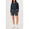 imageODODOS Womens Modal Soft Gathered Cropped Sweatshirts Long Sleeve Elastic Hem Crew Neck Pullover TopsNavy