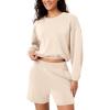 imageODODOS Womens Modal Soft Gathered Cropped Sweatshirts Long Sleeve Elastic Hem Crew Neck Pullover TopsBeige