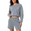 imageODODOS Womens Modal Soft Gathered Cropped Sweatshirts Long Sleeve Elastic Hem Crew Neck Pullover TopsGrey Blue