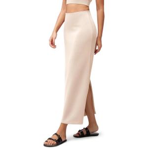 imageODODOS Modal Soft Maxi Skirt for Women Back Slit High Waist Casual Long Pencil SkirtsBeige