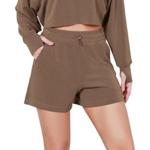 imageODODOS Modal Soft Relaxed Shorts for Women Adjustable Shockcord High Waist Casual Shorts with PocketsNutria