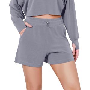 imageODODOS Modal Soft Relaxed Shorts for Women Adjustable Shockcord High Waist Casual Shorts with PocketsPurple Gray