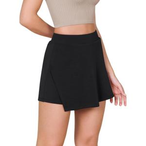 imageODODOS Modal Soft Wrap Mini Skorts with Pocket for Women High Waist Asymmetrical Hem Relaxed ShortsBlack