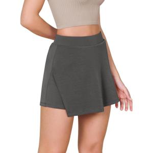imageODODOS Modal Soft Wrap Mini Skorts with Pocket for Women High Waist Asymmetrical Hem Relaxed ShortsCharcoal
