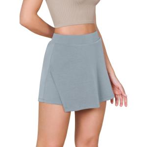 imageODODOS Modal Soft Wrap Mini Skorts with Pocket for Women High Waist Asymmetrical Hem Relaxed ShortsGrey Blue