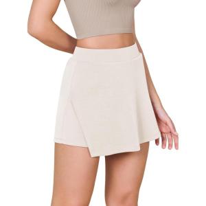 imageODODOS Modal Soft Wrap Mini Skorts with Pocket for Women High Waist Asymmetrical Hem Relaxed ShortsIvory