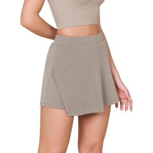 imageODODOS Modal Soft Wrap Mini Skorts with Pocket for Women High Waist Asymmetrical Hem Relaxed ShortsKhaki