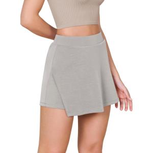 imageODODOS Modal Soft Wrap Mini Skorts with Pocket for Women High Waist Asymmetrical Hem Relaxed ShortsLight Gray