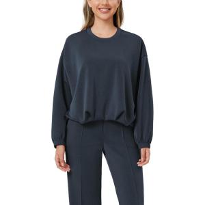 imageODODOS Womens Modal Soft Bubble Hem Pullover Long Sleeve Oversized Top Crew Neck Casual SweatshirtsNavy