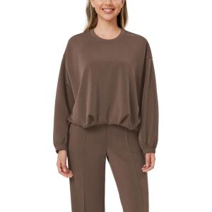 imageODODOS Womens Modal Soft Bubble Hem Pullover Long Sleeve Oversized Top Crew Neck Casual SweatshirtsNutria