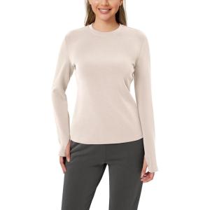 imageODODOS Womens Modal Soft Long Sleeve Tee with Thumb Hole Crew Neck Basic Pullover Tops Casual TShirtsIvory