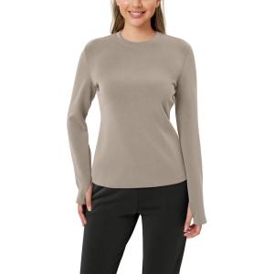 imageODODOS Womens Modal Soft Long Sleeve Tee with Thumb Hole Crew Neck Basic Pullover Tops Casual TShirtsKhaki