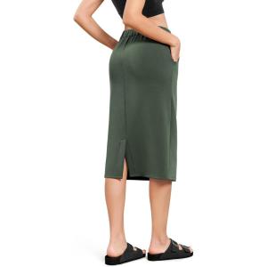 imageODODOS Womens Modal Soft Midi Skirt with Pockets High Waist Back Slit Casual Pencil SkirtsDuck Green